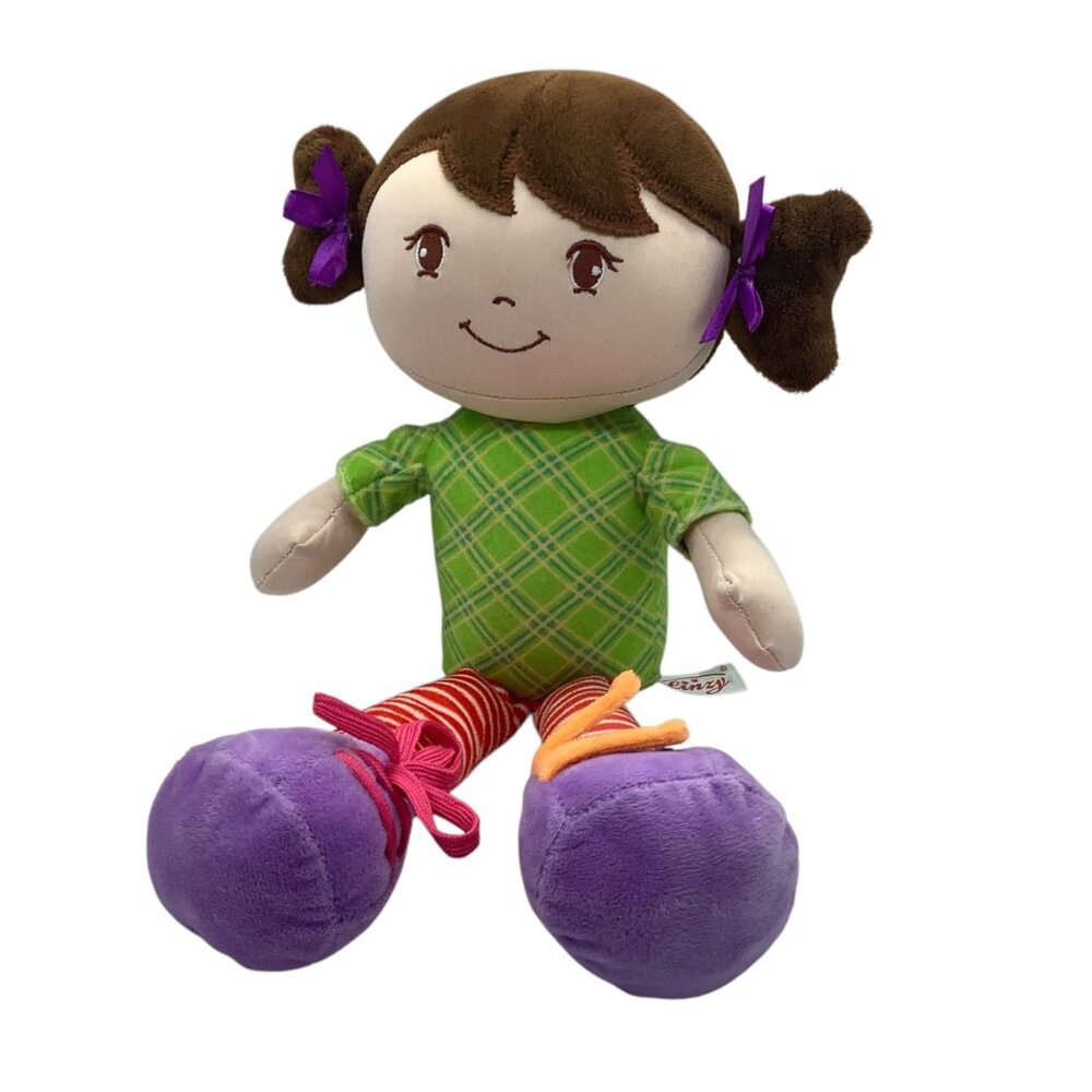 Linzy Kids Plush Doll Green‎ Plaid Shirt & Purple Shoes 17”